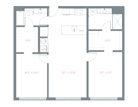 Floor plan for 2 beds, 2 baths, 1130 sqft
